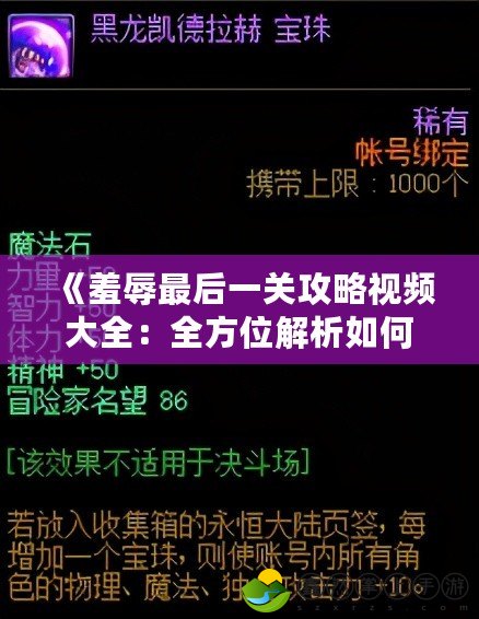 《羞辱最后一關(guān)攻略視頻大全：全方位解析如何輕松通關(guān)》