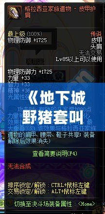 《地下城野豬套叫什么名字？揭秘地下城游戲中的野豬套裝備》