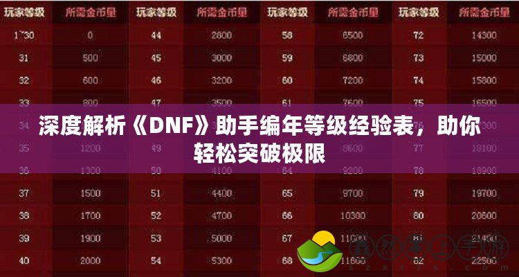 深度解析《DNF》助手編年等級(jí)經(jīng)驗(yàn)表，助你輕松突破極限