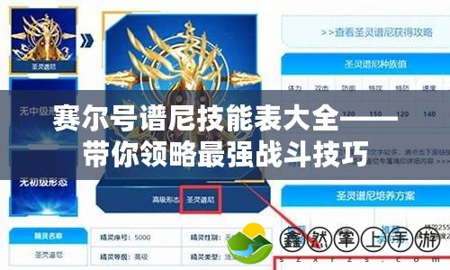 賽爾號譜尼技能表大全——帶你領(lǐng)略最強(qiáng)戰(zhàn)斗技巧